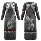 New Zealand Weka Personalised Couples Matching Long Sleeve Bodycon Dress and Hawaiian Shirt Aotearoa Hen Silver Fern Maori Pattern LT22