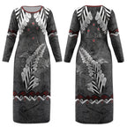 New Zealand Weka Personalised Couples Matching Long Sleeve Bodycon Dress and Long Sleeve Button Shirt Aotearoa Hen Silver Fern Maori Pattern LT22