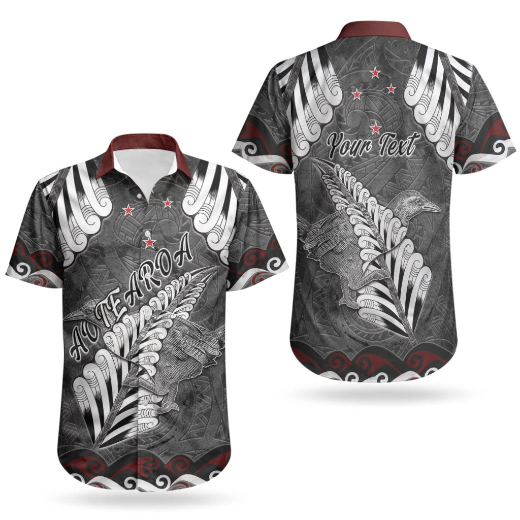 New Zealand Weka Personalised Couples Matching Off Shoulder Short Dress and Hawaiian Shirt Aotearoa Hen Silver Fern Maori Pattern LT22