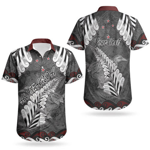 New Zealand Weka Personalised Couples Matching Off Shoulder Short Dress and Hawaiian Shirt Aotearoa Hen Silver Fern Maori Pattern LT22
