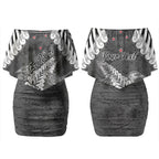 New Zealand Weka Personalised Couples Matching Off Shoulder Short Dress and Long Sleeve Button Shirt Aotearoa Hen Silver Fern Maori Pattern LT22