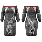 New Zealand Weka Personalised Couples Matching Off The Shoulder Long Sleeve Dress and Long Sleeve Button Shirt Aotearoa Hen Silver Fern Maori Pattern LT22