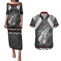 New Zealand Weka Personalised Couples Matching Puletasi and Hawaiian Shirt Aotearoa Hen Silver Fern Maori Pattern