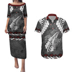 New Zealand Weka Personalised Couples Matching Puletasi and Hawaiian Shirt Aotearoa Hen Silver Fern Maori Pattern
