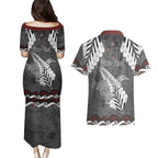 New Zealand Weka Personalised Couples Matching Puletasi and Hawaiian Shirt Aotearoa Hen Silver Fern Maori Pattern
