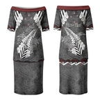 New Zealand Weka Personalised Couples Matching Puletasi and Hawaiian Shirt Aotearoa Hen Silver Fern Maori Pattern LT22