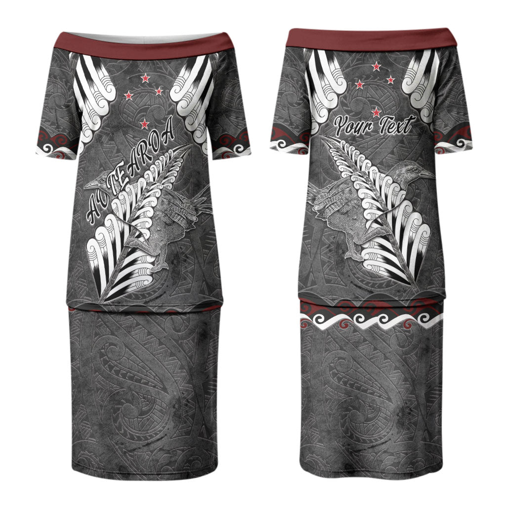 New Zealand Weka Personalised Couples Matching Puletasi and Hawaiian Shirt Aotearoa Hen Silver Fern Maori Pattern LT22