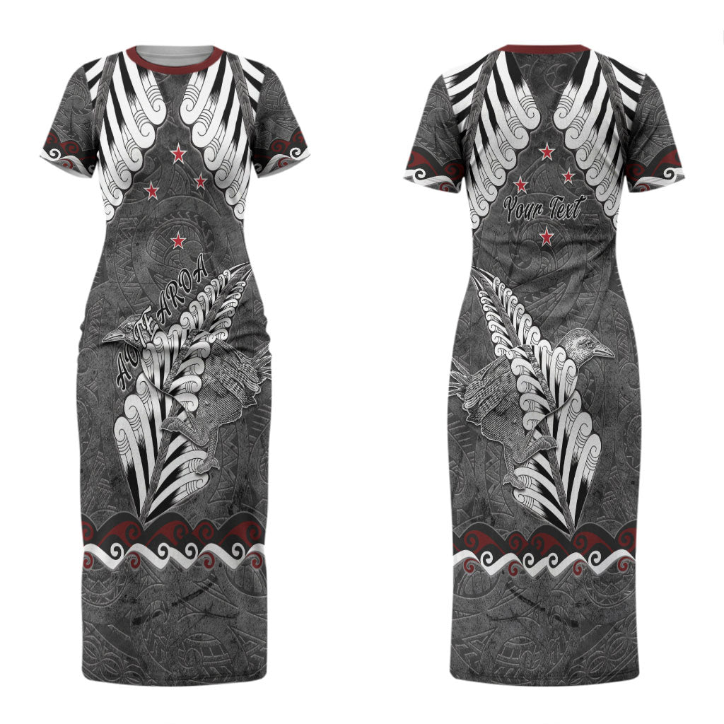 New Zealand Weka Personalised Couples Matching Short Sleeve Bodycon Dress and Hawaiian Shirt Aotearoa Hen Silver Fern Maori Pattern LT22