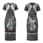 New Zealand Weka Personalised Couples Matching Short Sleeve Bodycon Dress and Long Sleeve Button Shirt Aotearoa Hen Silver Fern Maori Pattern LT22