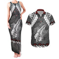 New Zealand Weka Personalised Couples Matching Tank Maxi Dress and Hawaiian Shirt Aotearoa Hen Silver Fern Maori Pattern