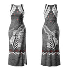 New Zealand Weka Personalised Couples Matching Tank Maxi Dress and Hawaiian Shirt Aotearoa Hen Silver Fern Maori Pattern LT22