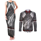 New Zealand Weka Personalised Couples Matching Tank Maxi Dress and Long Sleeve Button Shirt Aotearoa Hen Silver Fern Maori Pattern