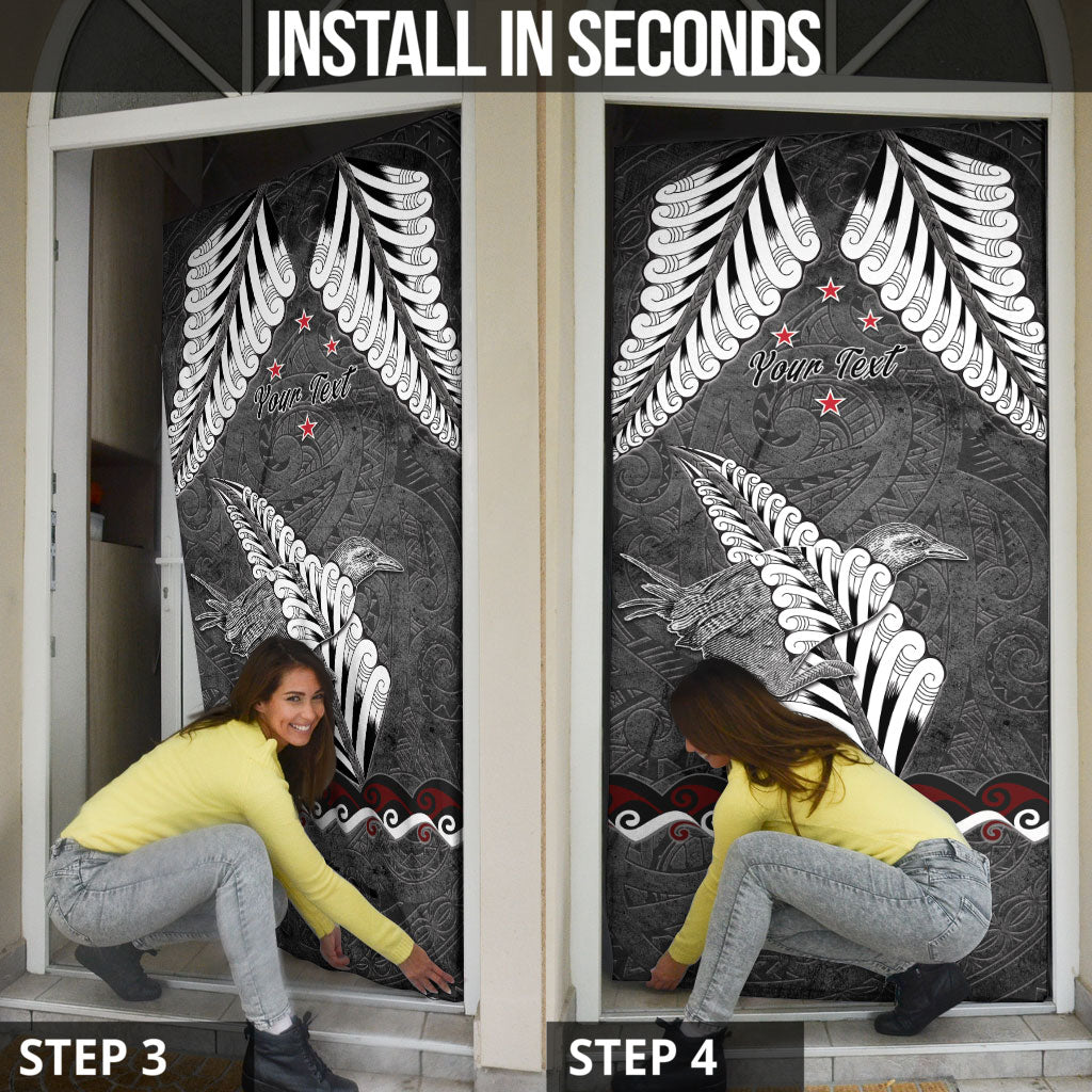 New Zealand Weka Personalised Door Cover Aotearoa Hen Silver Fern Maori Pattern