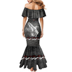 New Zealand Weka Personalised Family Matching Mermaid Dress and Hawaiian Shirt Aotearoa Hen Silver Fern Maori Pattern