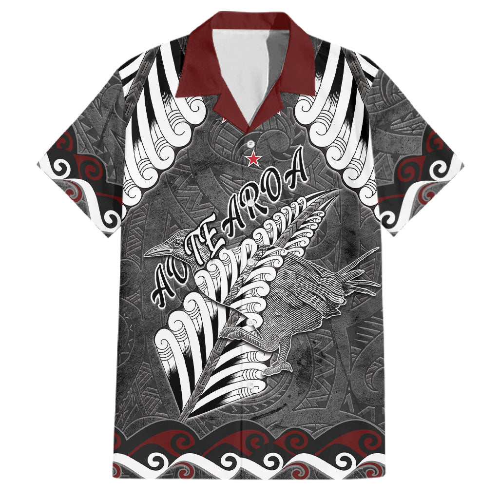 New Zealand Weka Personalised Family Matching Off Shoulder Short Dress and Hawaiian Shirt Aotearoa Hen Silver Fern Maori Pattern