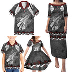 New Zealand Weka Personalised Family Matching Puletasi and Hawaiian Shirt Aotearoa Hen Silver Fern Maori Pattern