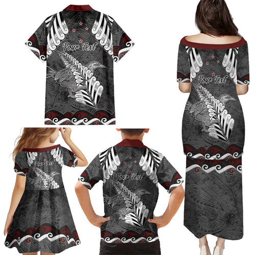 New Zealand Weka Personalised Family Matching Puletasi and Hawaiian Shirt Aotearoa Hen Silver Fern Maori Pattern