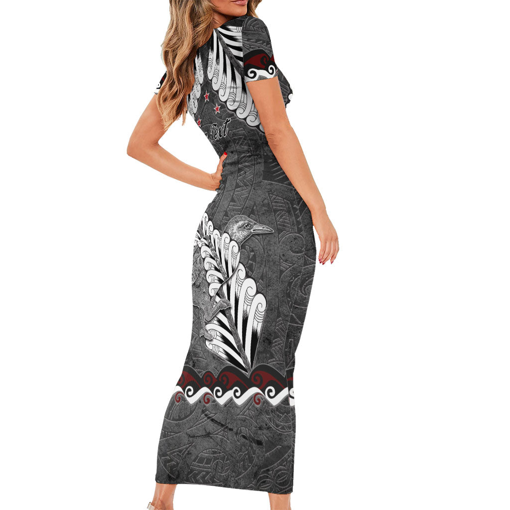 New Zealand Weka Personalised Family Matching Short Sleeve Bodycon Dress and Hawaiian Shirt Aotearoa Hen Silver Fern Maori Pattern