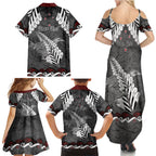 New Zealand Weka Personalised Family Matching Summer Maxi Dress and Hawaiian Shirt Aotearoa Hen Silver Fern Maori Pattern