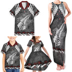 New Zealand Weka Personalised Family Matching Tank Maxi Dress and Hawaiian Shirt Aotearoa Hen Silver Fern Maori Pattern