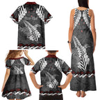 New Zealand Weka Personalised Family Matching Tank Maxi Dress and Hawaiian Shirt Aotearoa Hen Silver Fern Maori Pattern