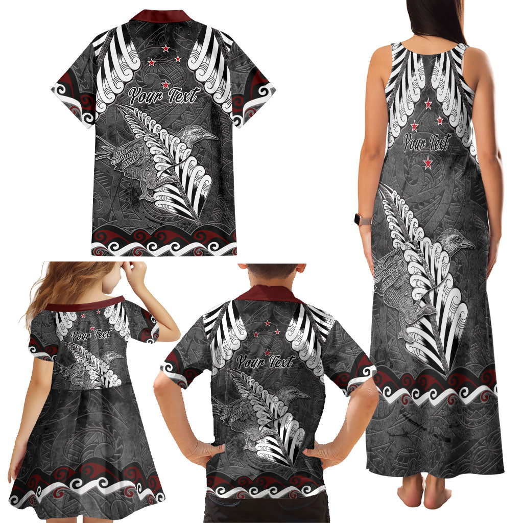 New Zealand Weka Personalised Family Matching Tank Maxi Dress and Hawaiian Shirt Aotearoa Hen Silver Fern Maori Pattern
