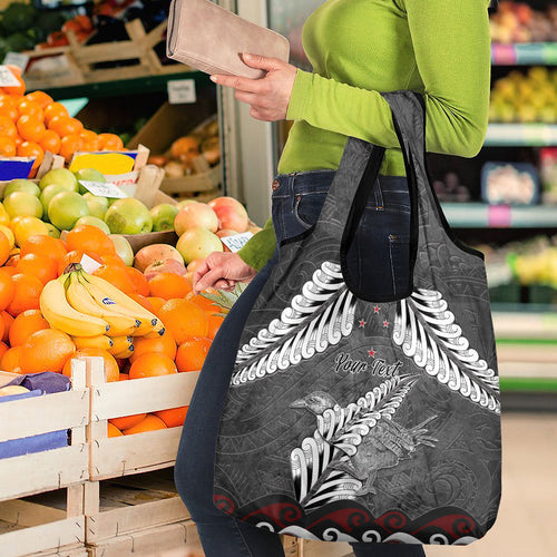 New Zealand Weka Personalised Grocery Bag Aotearoa Hen Silver Fern Maori Pattern