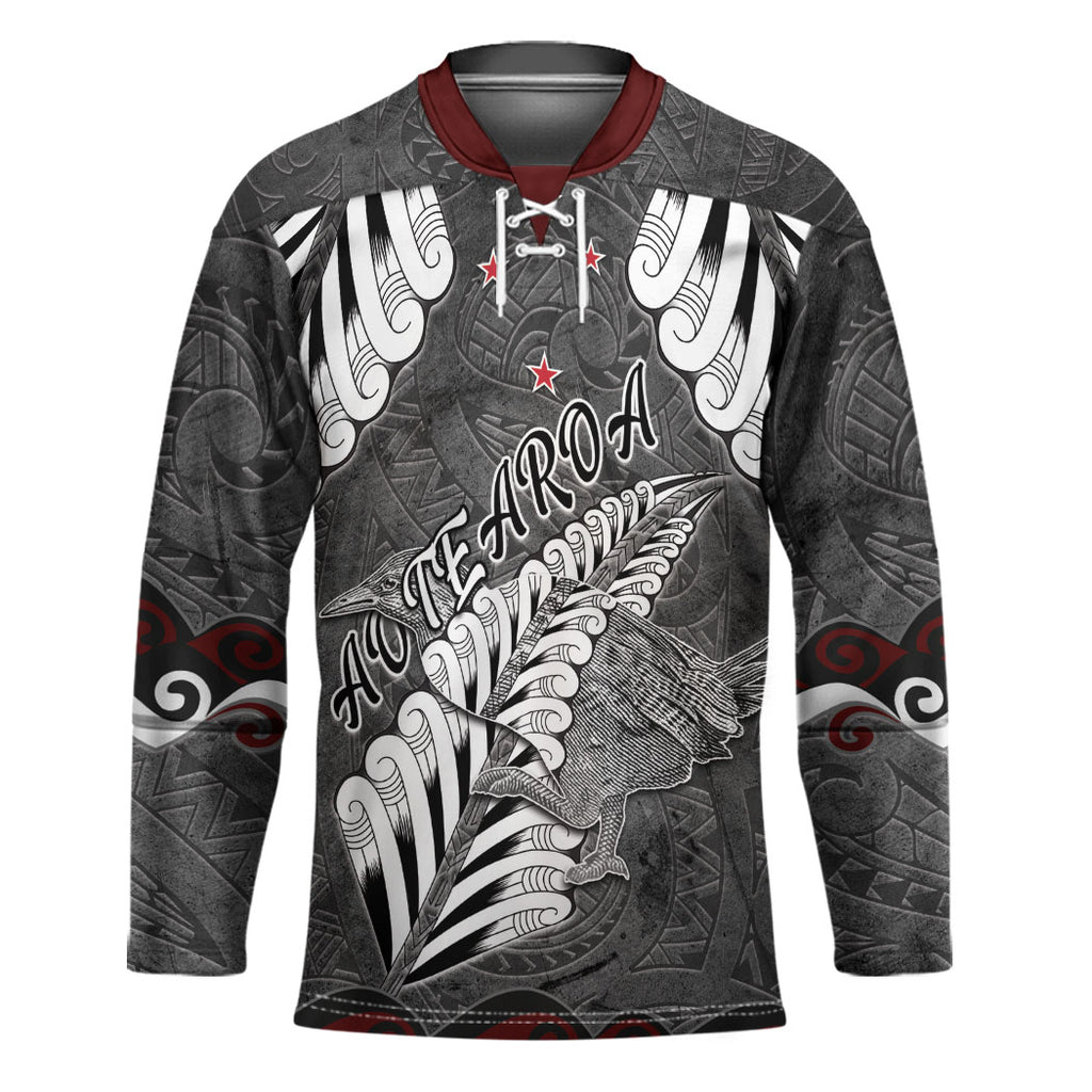 New Zealand Weka Personalised Hockey Jersey Aotearoa Hen Silver Fern Maori Pattern