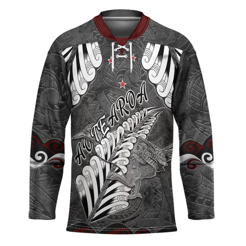 New Zealand Weka Personalised Hockey Jersey Aotearoa Hen Silver Fern Maori Pattern