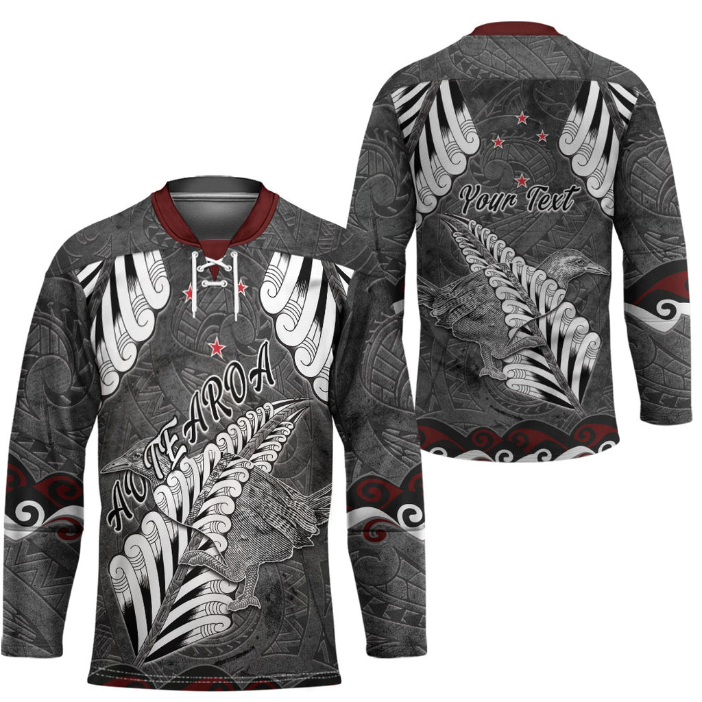 New Zealand Weka Personalised Hockey Jersey Aotearoa Hen Silver Fern Maori Pattern