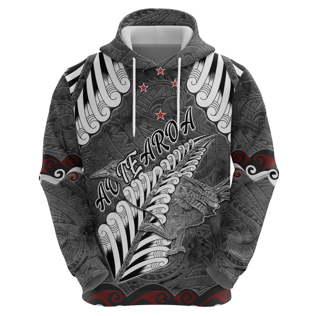 New Zealand Weka Personalised Hoodie Aotearoa Hen Silver Fern Maori Pattern