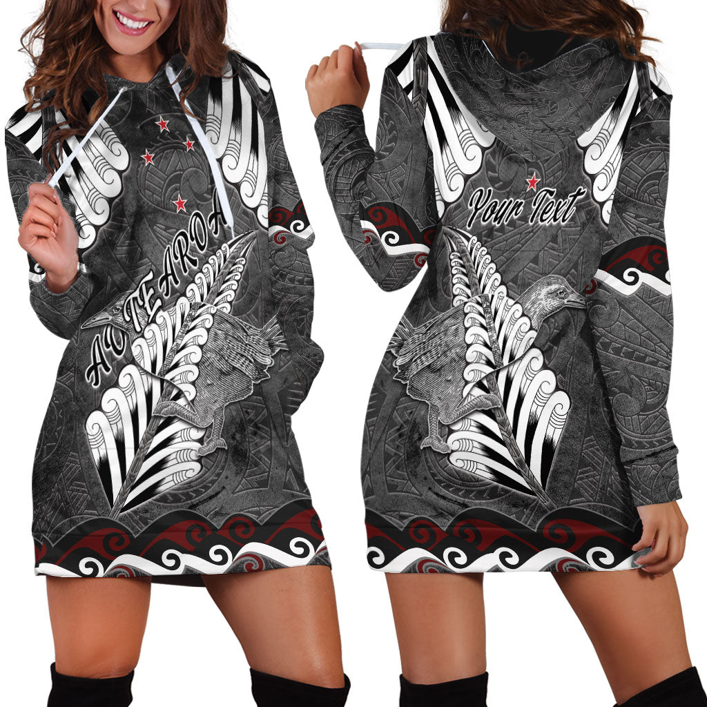 New Zealand Weka Personalised Hoodie Dress Aotearoa Hen Silver Fern Maori Pattern