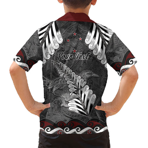 New Zealand Weka Personalised Kid Hawaiian Shirt Aotearoa Hen Silver Fern Maori Pattern