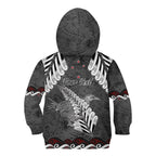 New Zealand Weka Personalised Kid Hoodie Aotearoa Hen Silver Fern Maori Pattern