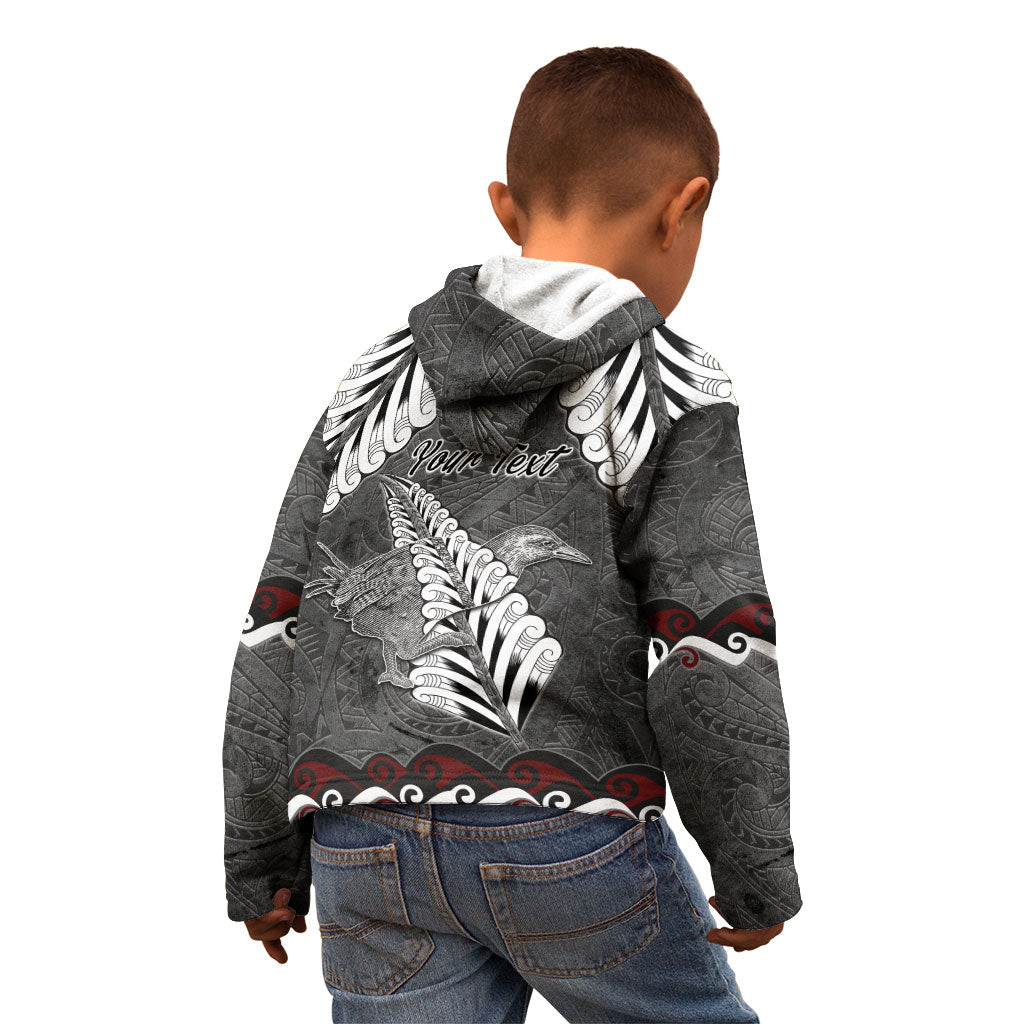 New Zealand Weka Personalised Kid Hoodie Aotearoa Hen Silver Fern Maori Pattern
