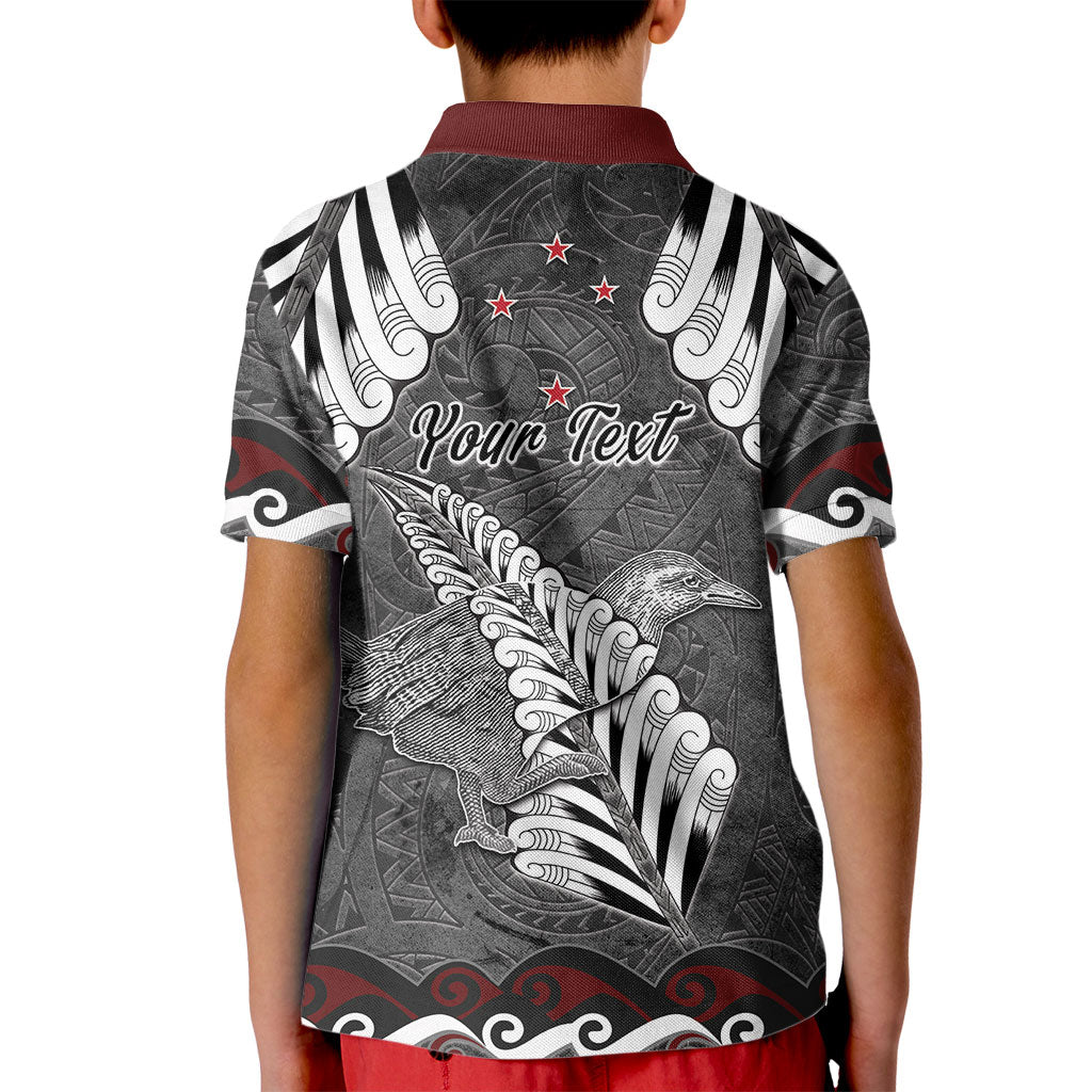 New Zealand Weka Personalised Kid Polo Shirt Aotearoa Hen Silver Fern Maori Pattern