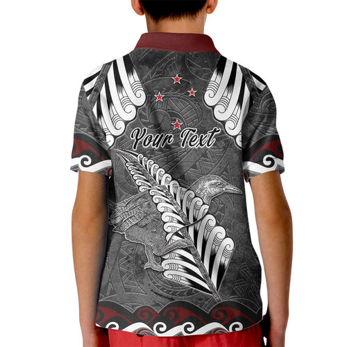 New Zealand Weka Personalised Kid Polo Shirt Aotearoa Hen Silver Fern Maori Pattern