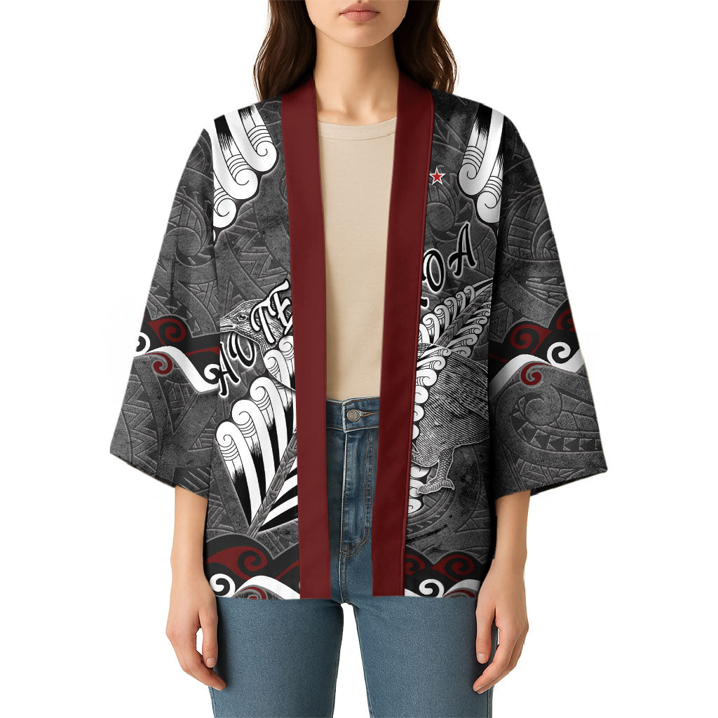 New Zealand Weka Personalised Kimono Aotearoa Hen Silver Fern Maori Pattern