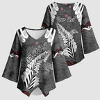 New Zealand Weka Personalised Kimono Sleeve Blouse Aotearoa Hen Silver Fern Maori Pattern