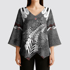 New Zealand Weka Personalised Kimono Sleeve Blouse Aotearoa Hen Silver Fern Maori Pattern