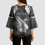 New Zealand Weka Personalised Kimono Sleeve Blouse Aotearoa Hen Silver Fern Maori Pattern