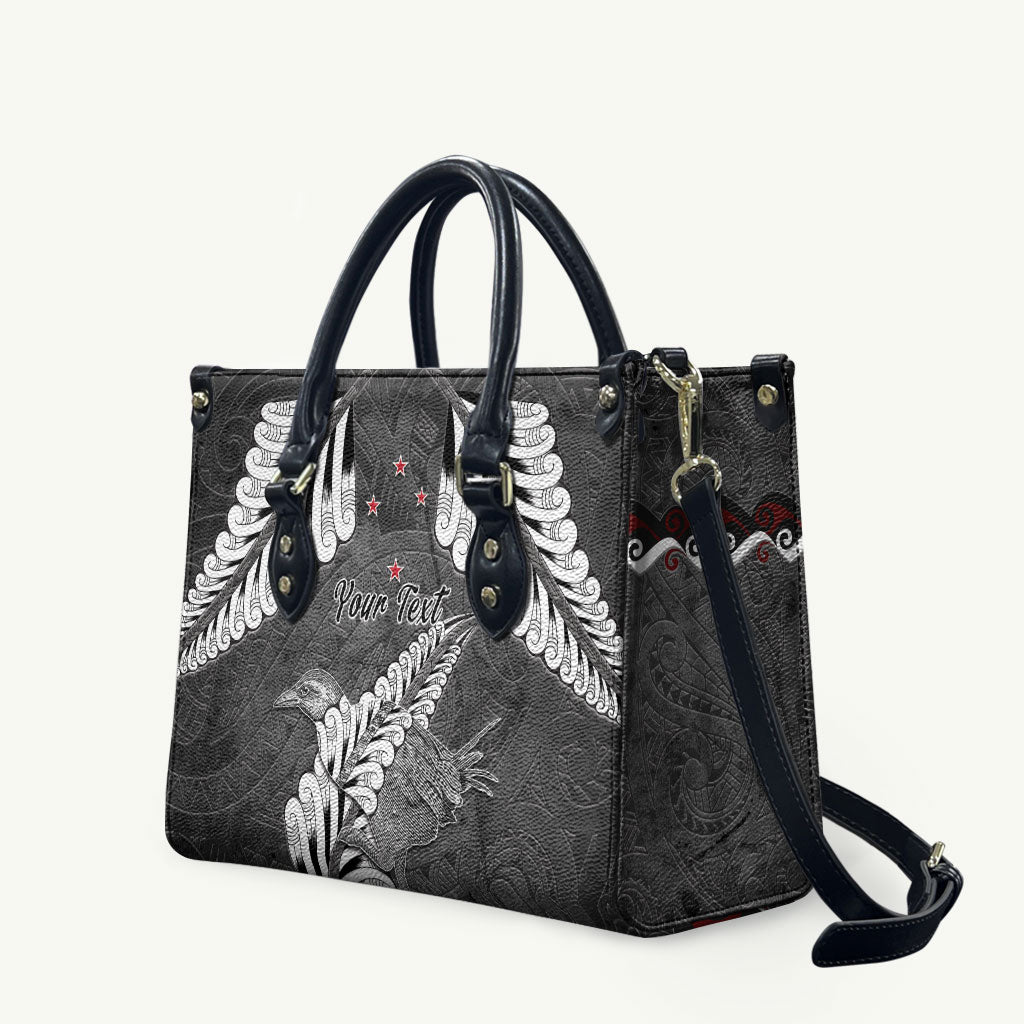 New Zealand Weka Personalised Leather Bag Aotearoa Hen Silver Fern Maori Pattern