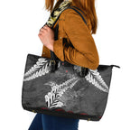 New Zealand Weka Personalised Leather Tote Bag Aotearoa Hen Silver Fern Maori Pattern