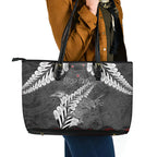 New Zealand Weka Personalised Leather Tote Bag Aotearoa Hen Silver Fern Maori Pattern