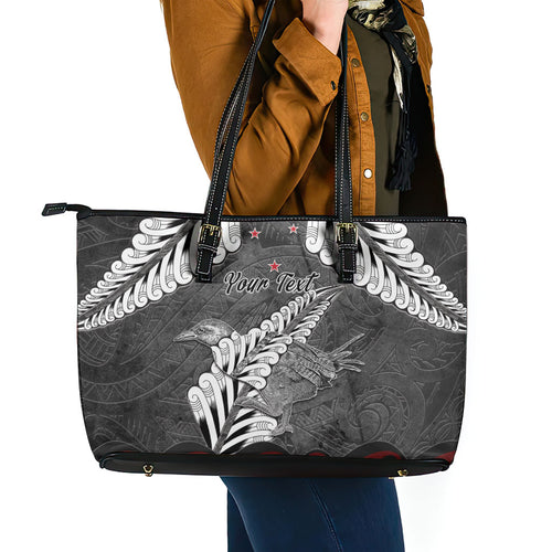 New Zealand Weka Personalised Leather Tote Bag Aotearoa Hen Silver Fern Maori Pattern
