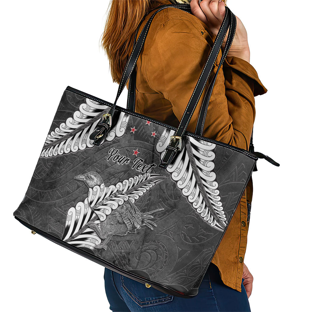 New Zealand Weka Personalised Leather Tote Bag Aotearoa Hen Silver Fern Maori Pattern