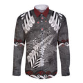 New Zealand Weka Personalised Long Sleeve Button Shirt Aotearoa Hen Silver Fern Maori Pattern