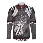 New Zealand Weka Personalised Long Sleeve Button Shirt Aotearoa Hen Silver Fern Maori Pattern