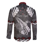 New Zealand Weka Personalised Long Sleeve Button Shirt Aotearoa Hen Silver Fern Maori Pattern