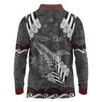 New Zealand Weka Personalised Long Sleeve Polo Shirt Aotearoa Hen Silver Fern Maori Pattern